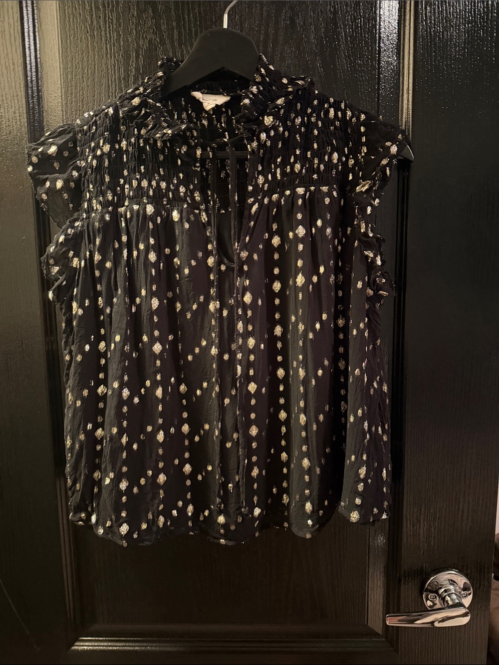 NWOT Elan Black Short Sleeve Dot-Print Blouse